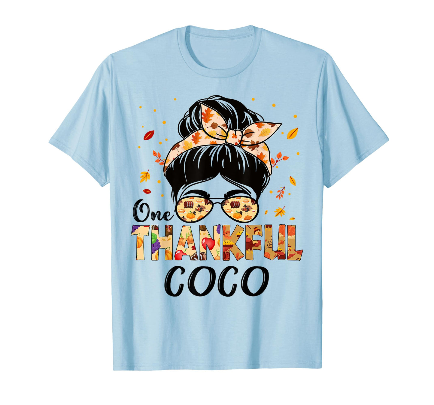 Coco One Thankful Messy Bun Grandma Thanksgiving Fall Autumn T-Shirt