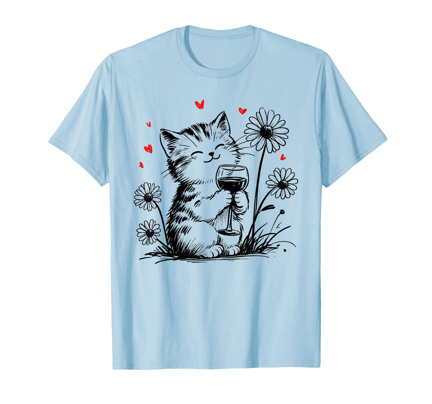 Kitten Drinking Wine - Cute Cat Wine Lover Men Women T-Shirt