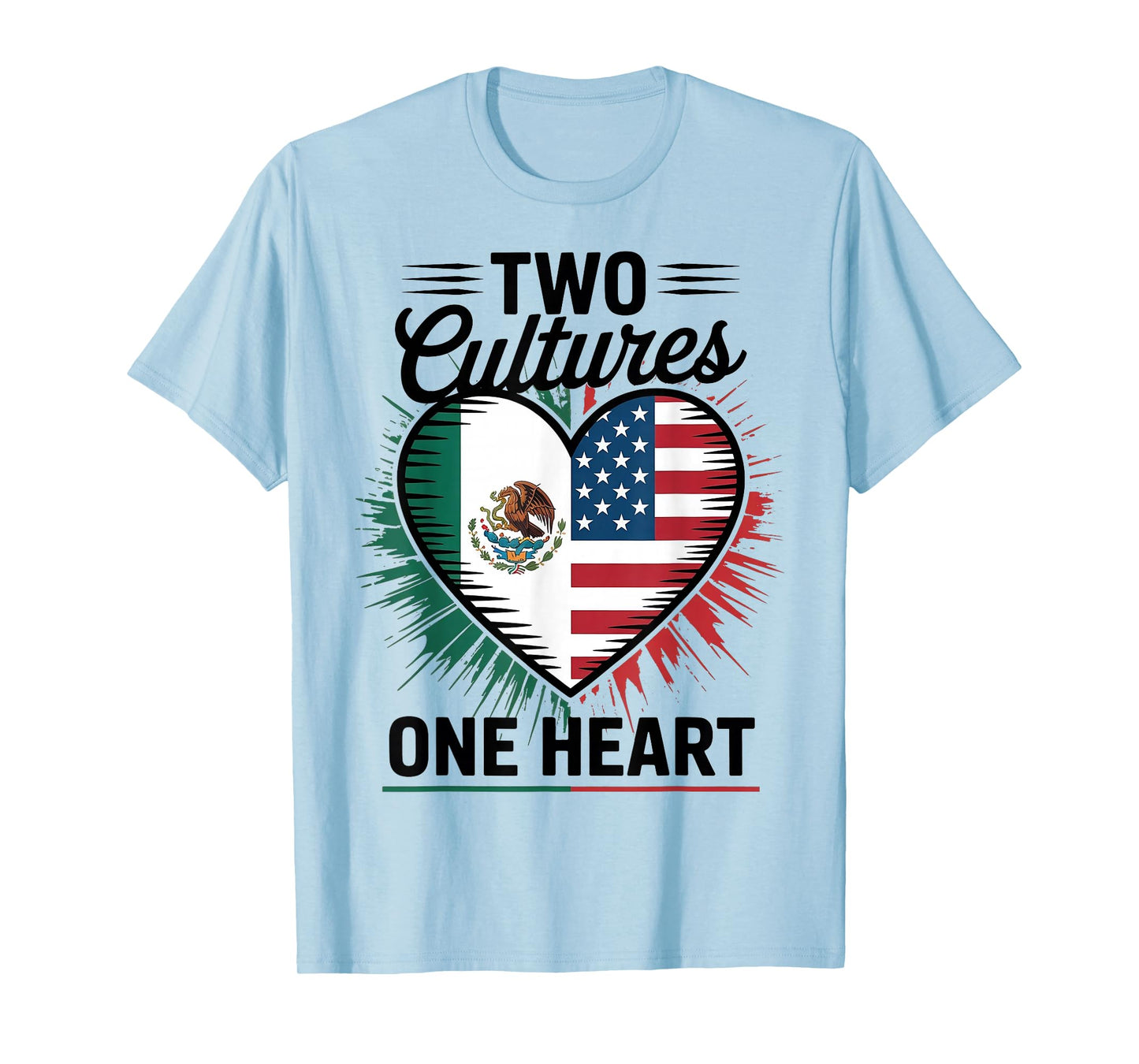 Two Cultures One Heart Mexican Flag American Flag USA Mexico T-Shirt