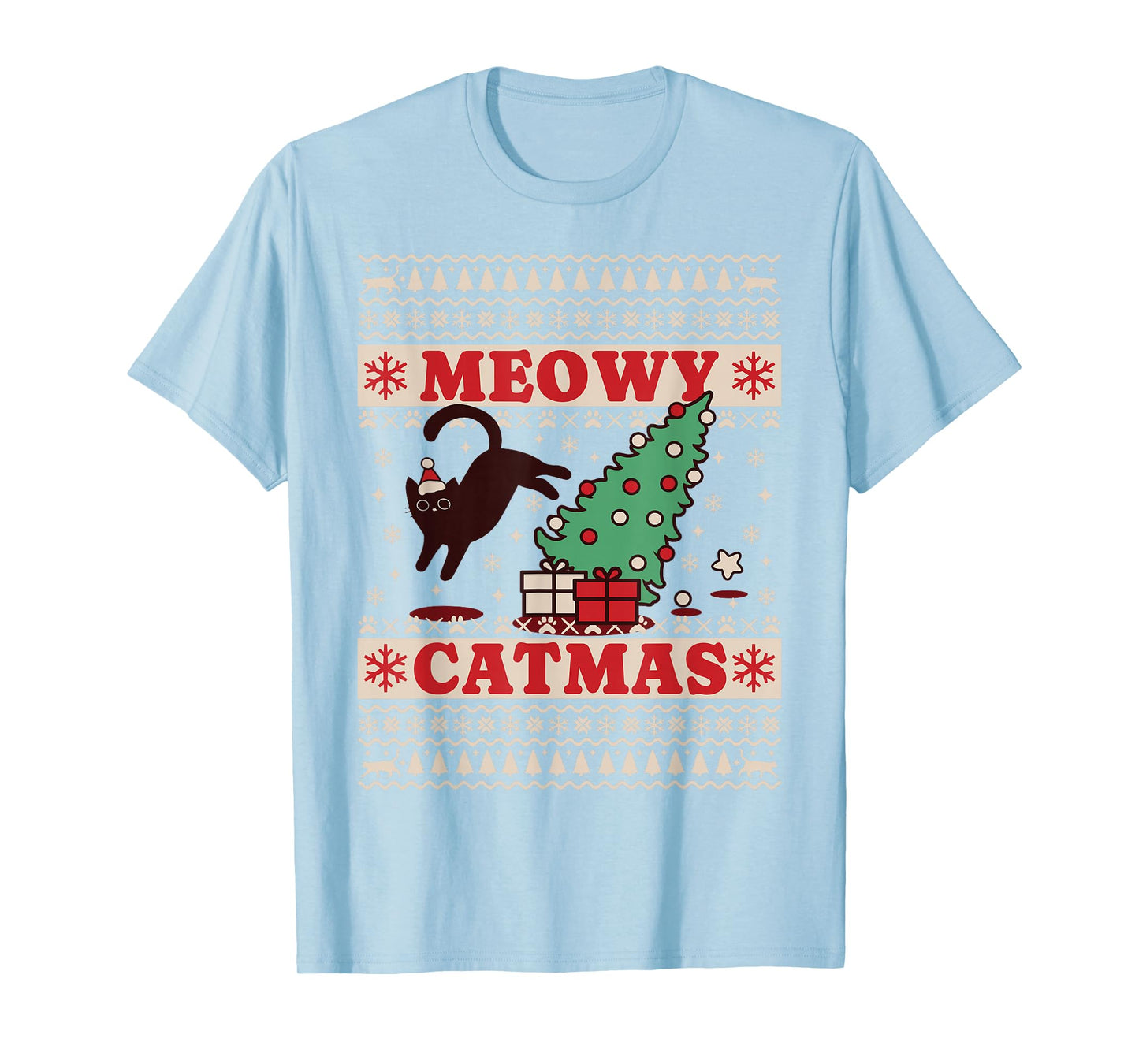 Meowy Catmas, Ugly Christmas Sweater, Cat Christmas T-Shirt