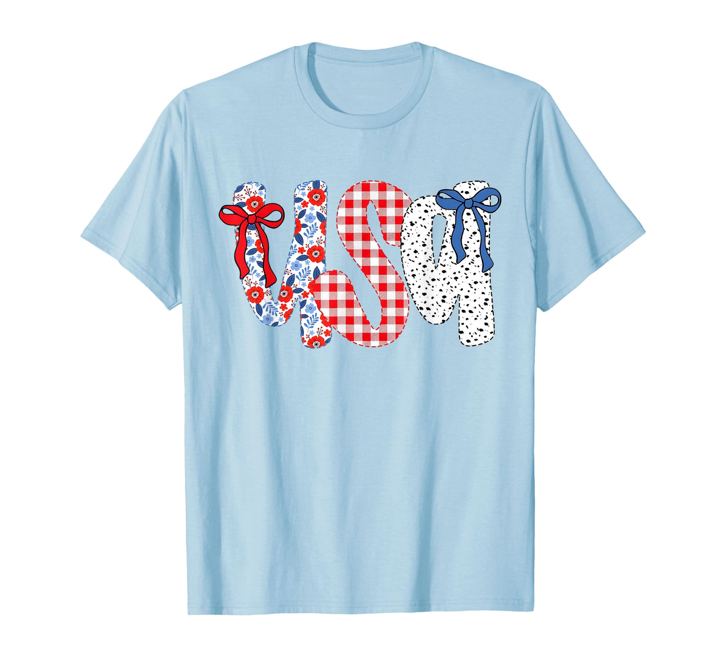 USA Flag 4th of July Coquette Bow Floral Patriotic Girl T-Shirt