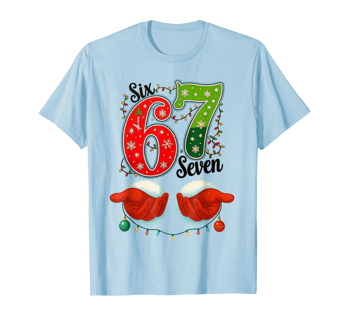 Funny Six Seven 67 Meme 6 7 Christmas Santa Hand Boys Teens T-Shirt