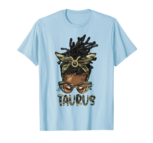 Taurus Girl Woman Loc'd Messy Bun Camo Black Women T-Shirt