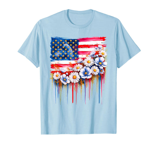 Coquette Flower USA Patriotic American Flag 4th of July T-Shirt