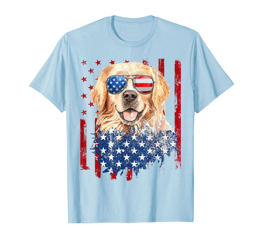 American Flag Golden Retriever USA Retro 4th of July T-Shirt