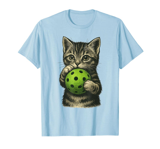 Cute Cat Playing PickleBall Kitten Lovers Pickleball Paddle T-Shirt for Men Women Kids