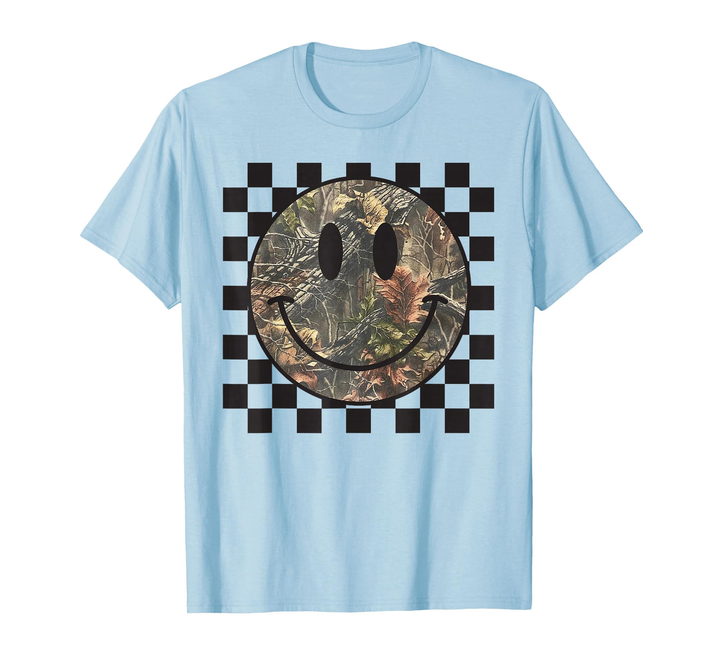 Camo Tree Smile Face Checkered Camouflage Cute Adults Kids T-Shirt