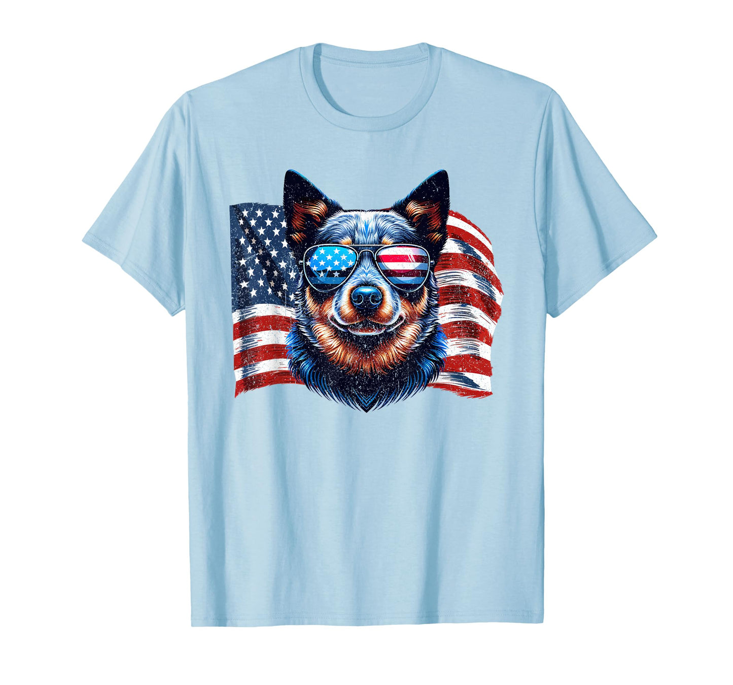 Vintage Australian Cattle Dog American Flag Sunglasses Pets T-Shirt
