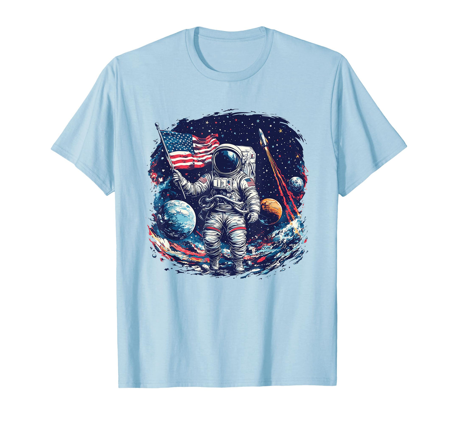 Astronaut in Space with American Flag T Shirt T-Shirt