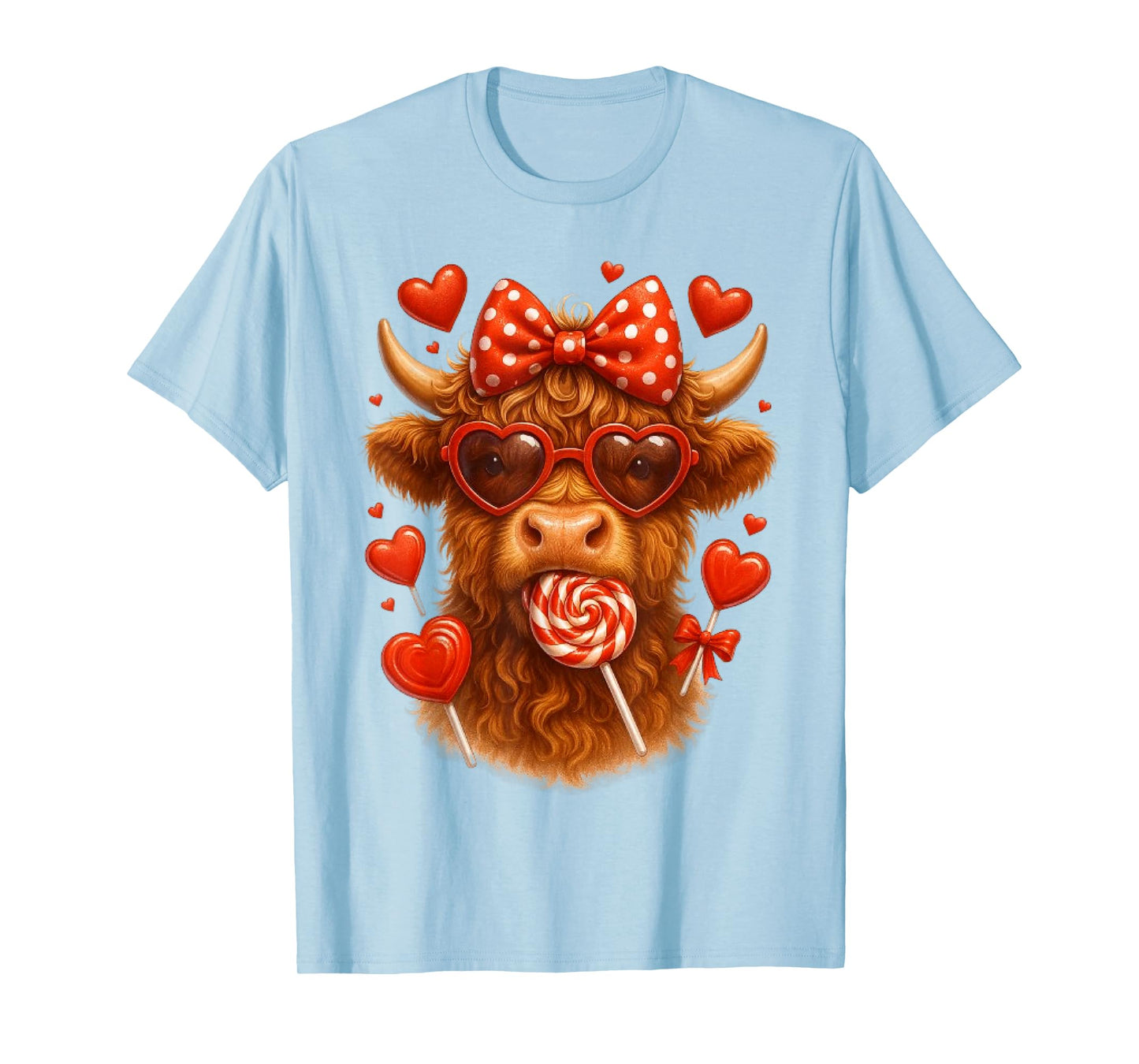Cute Lollipop Highland Cow Valentine's Day red Hearth Funny T-Shirt