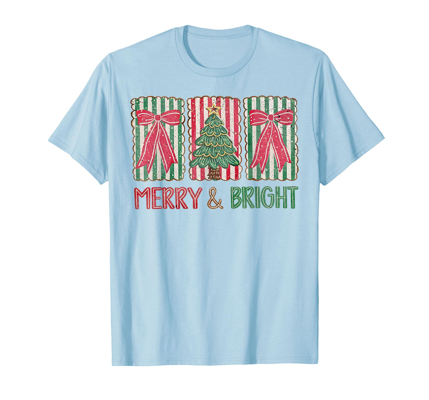 Preppy Merry & Bright Coquette Bow Christmas Tree Women Girl T-Shirt