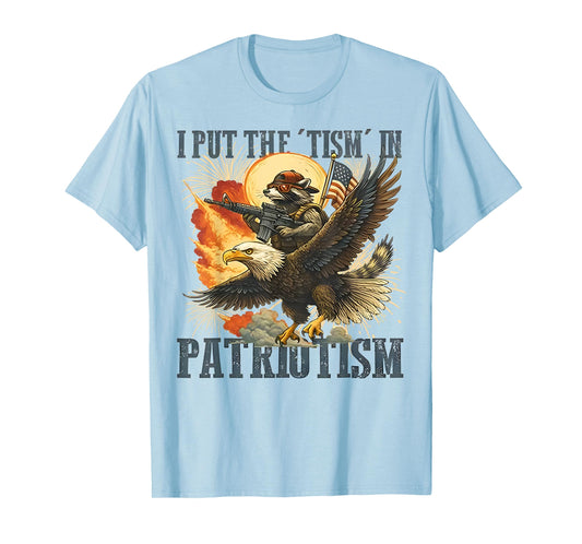 I Put The “Tism” in Patriotism Eagle Raccoon USA Flag Retro T-Shirt