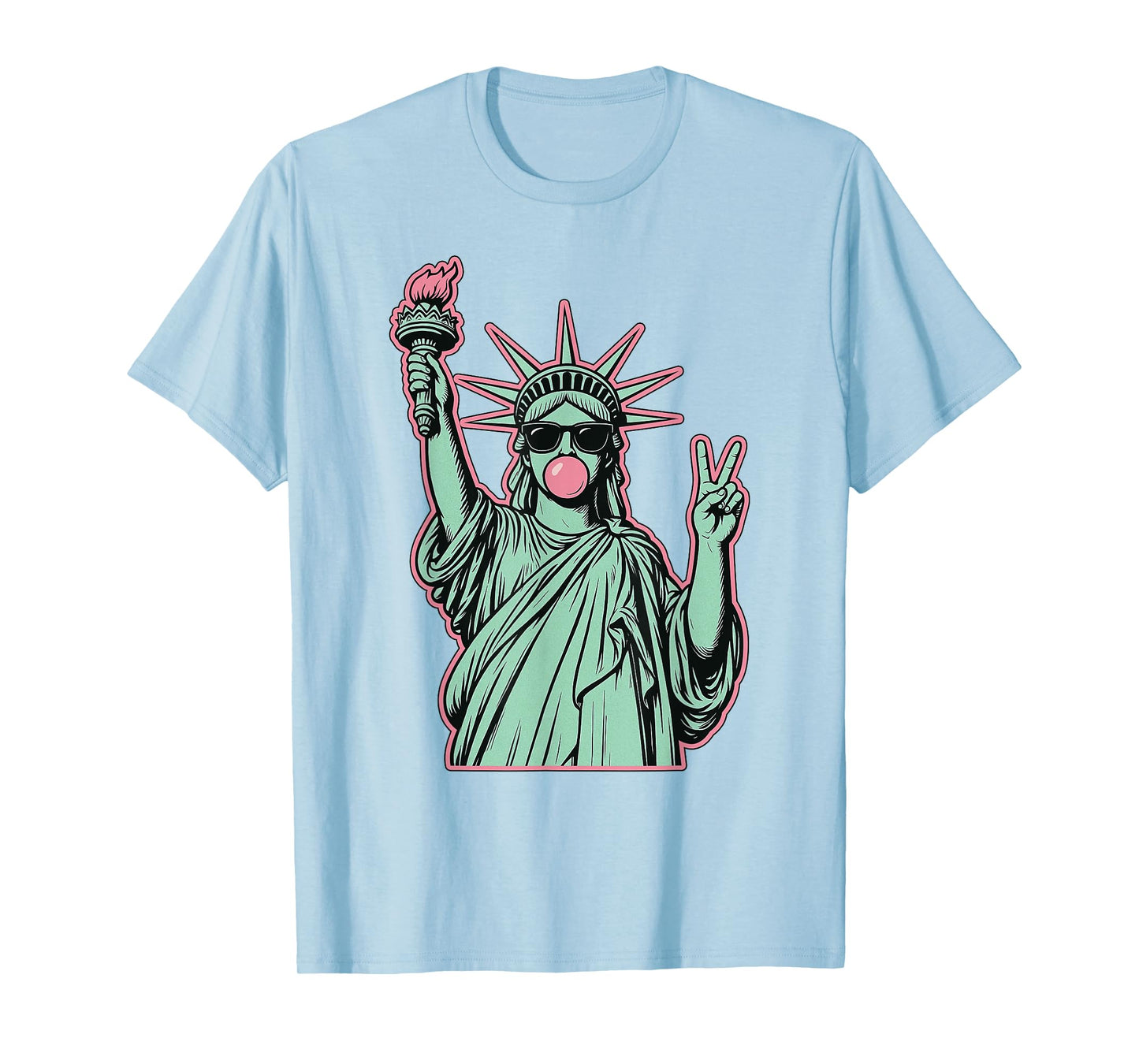 Funny 4th Of July Statue Of Liberty Blowing Bubble Gum Girl T-Shirt