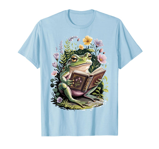 Aesthetic Cottagecore Frog Reading Book Floral Book Lover T-Shirt