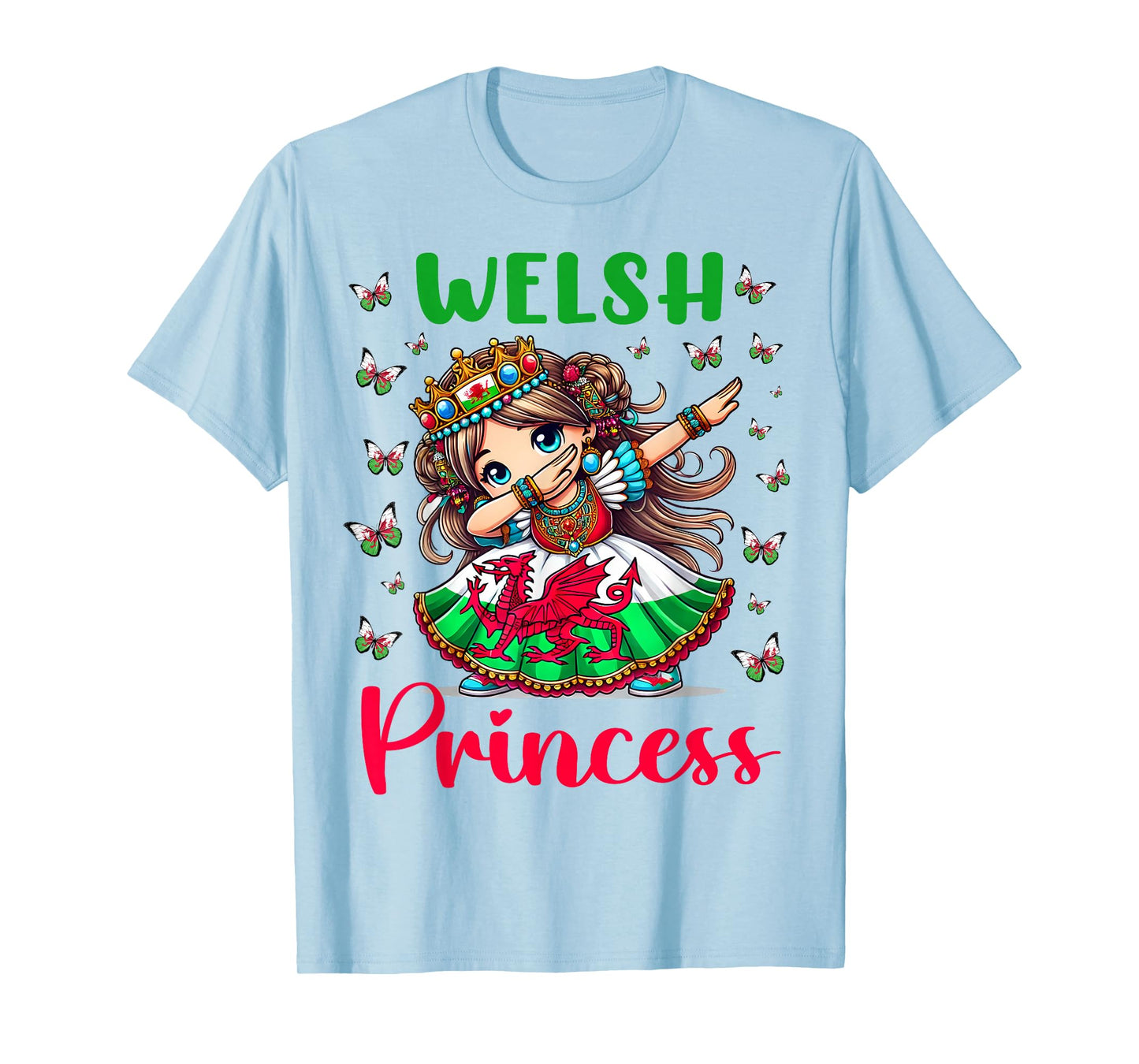 Welsh Princess Dab Girl Dragon Flag Pride for Kids T-Shirt