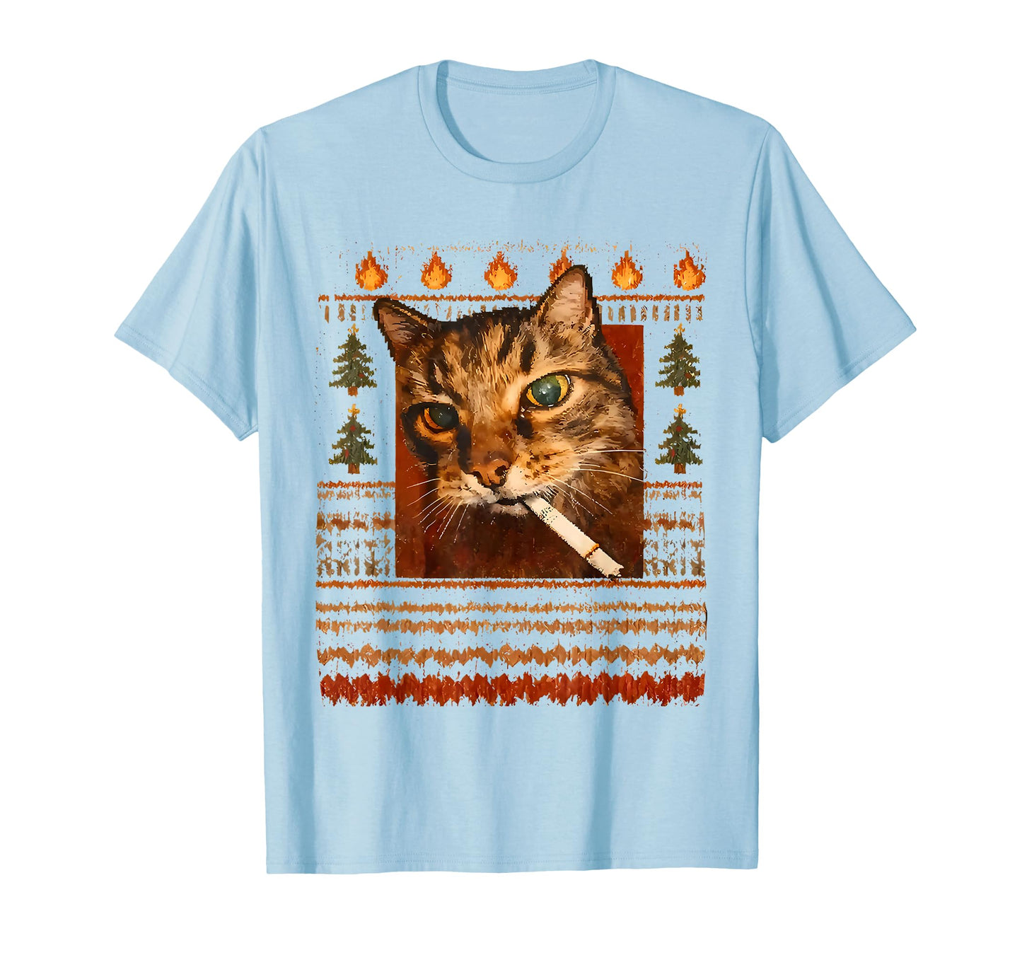Cigarette Kitten Xmas Cat Smoking Cigarette Funny Cat Meme T-Shirt