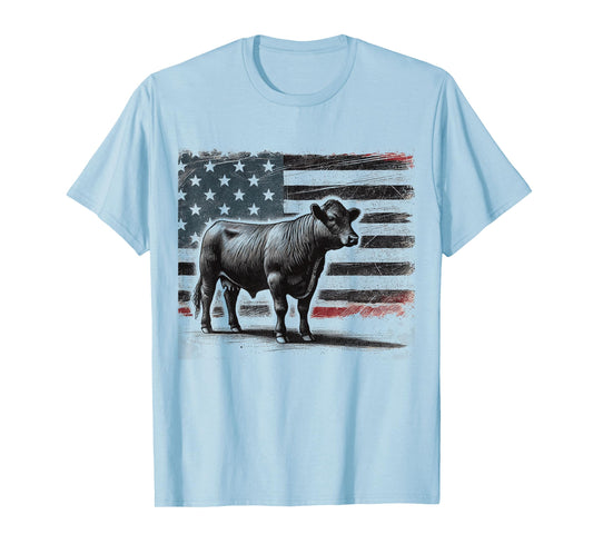 Angus Rancher USA American Flag Cow T-Shirt