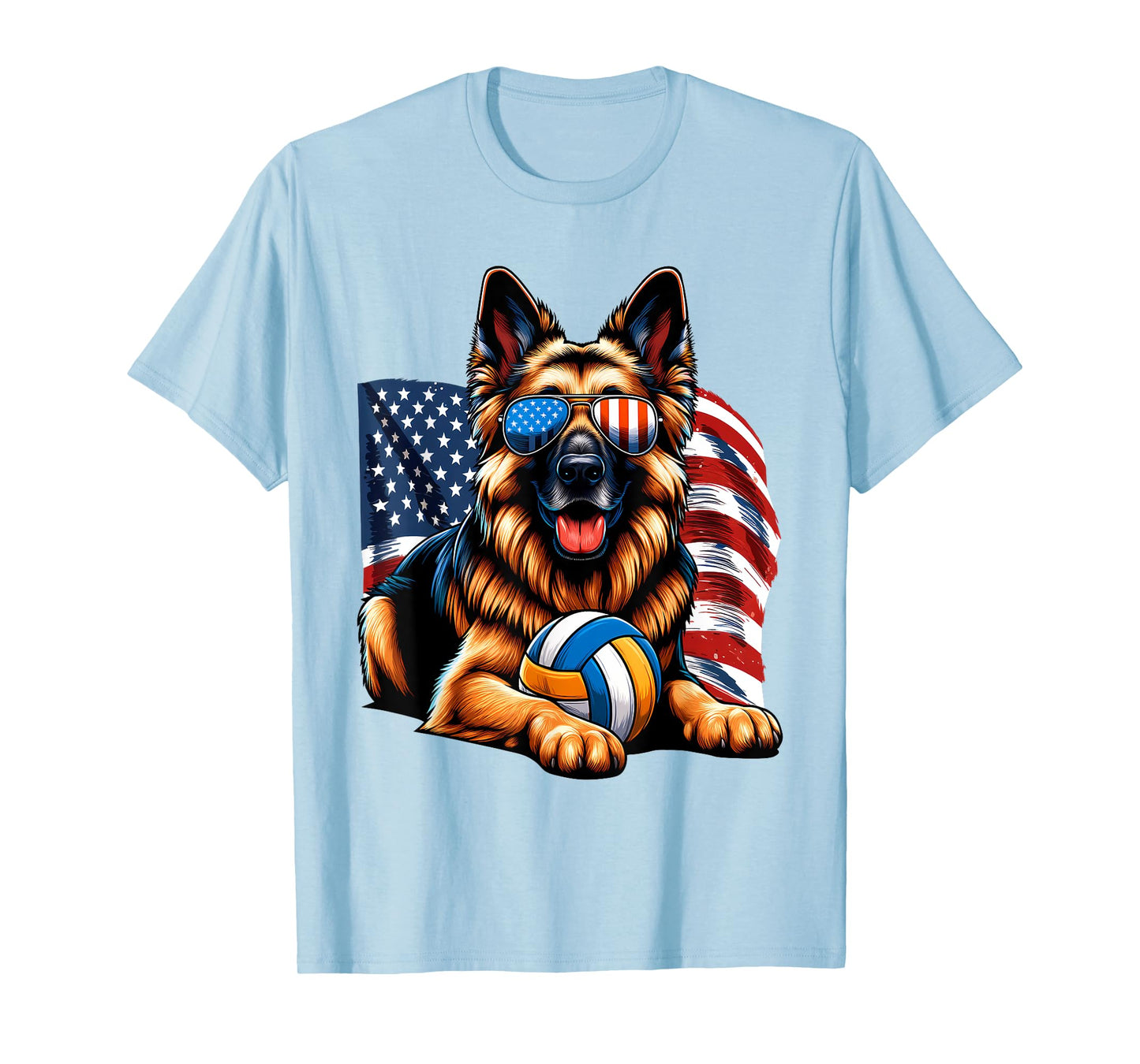 German Shepherd Dog Volleyball Lovers USA Flag Freedom Lover T-Shirt