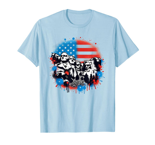 Mount Rushmore Paint Splatter American Flag USA Pride T-Shirt