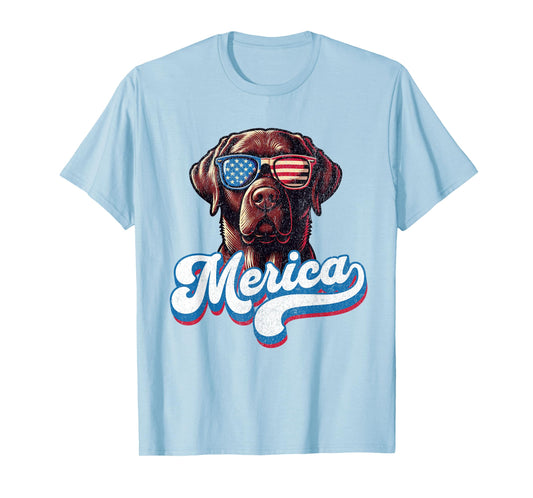 Chocolate Labrador Labs Patriotic American Flag Sunglasses T-Shirt