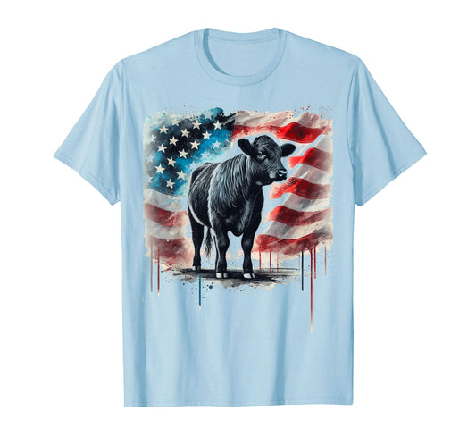 Angus Rancher USA American Flag Cow T-Shirt
