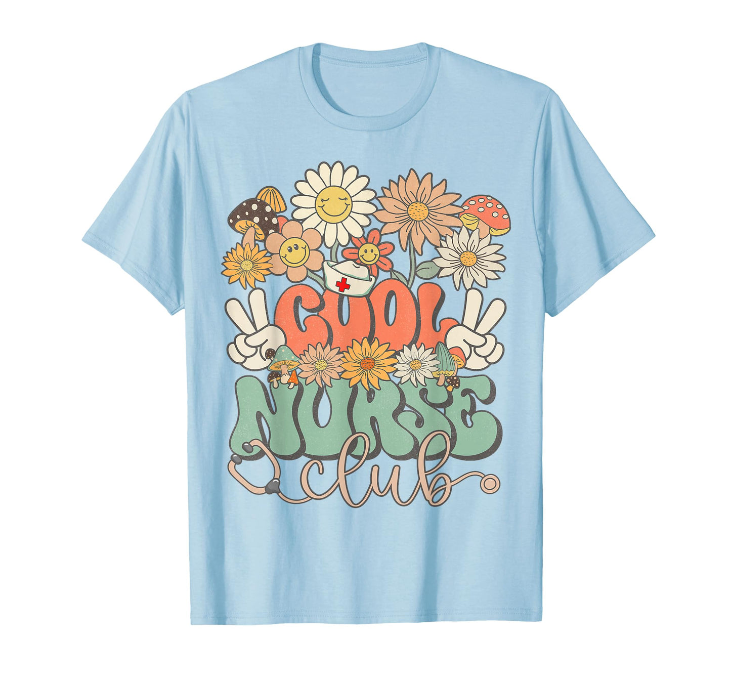Cool Nurse Club Floral Hippie Groovy Retro Daisy Funny Nurse T-Shirt