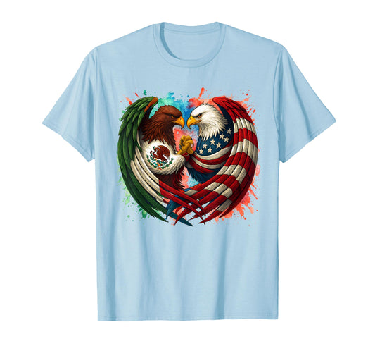 Mexican & American Eagle Flag Mexico USA America Patriotic T-Shirt