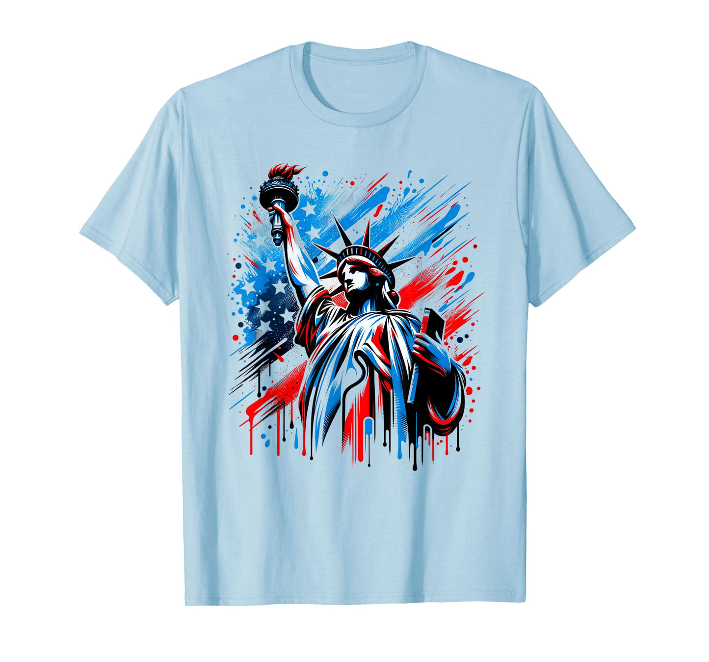 Statue of Liberty Paint Splatter American Flag USA Pride T-Shirt