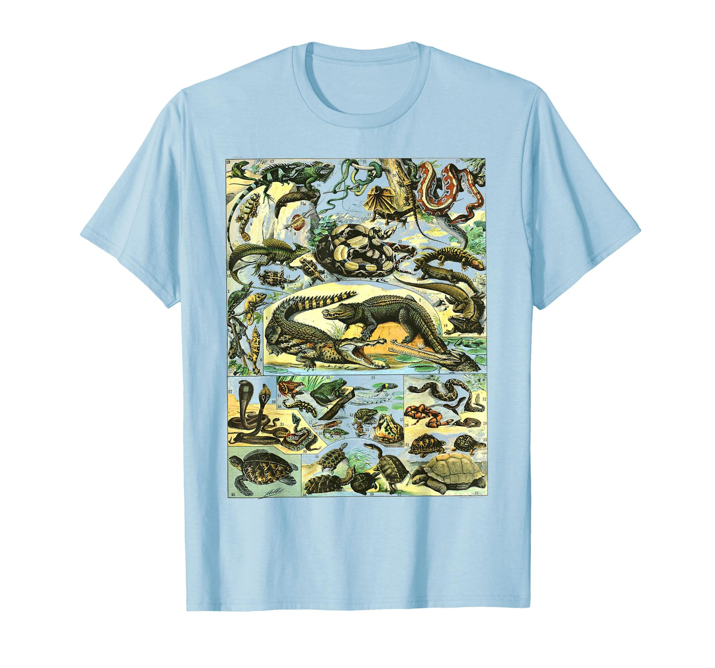 Reptiles Collection Table Turtle Snake Species Vintage T-Shirt