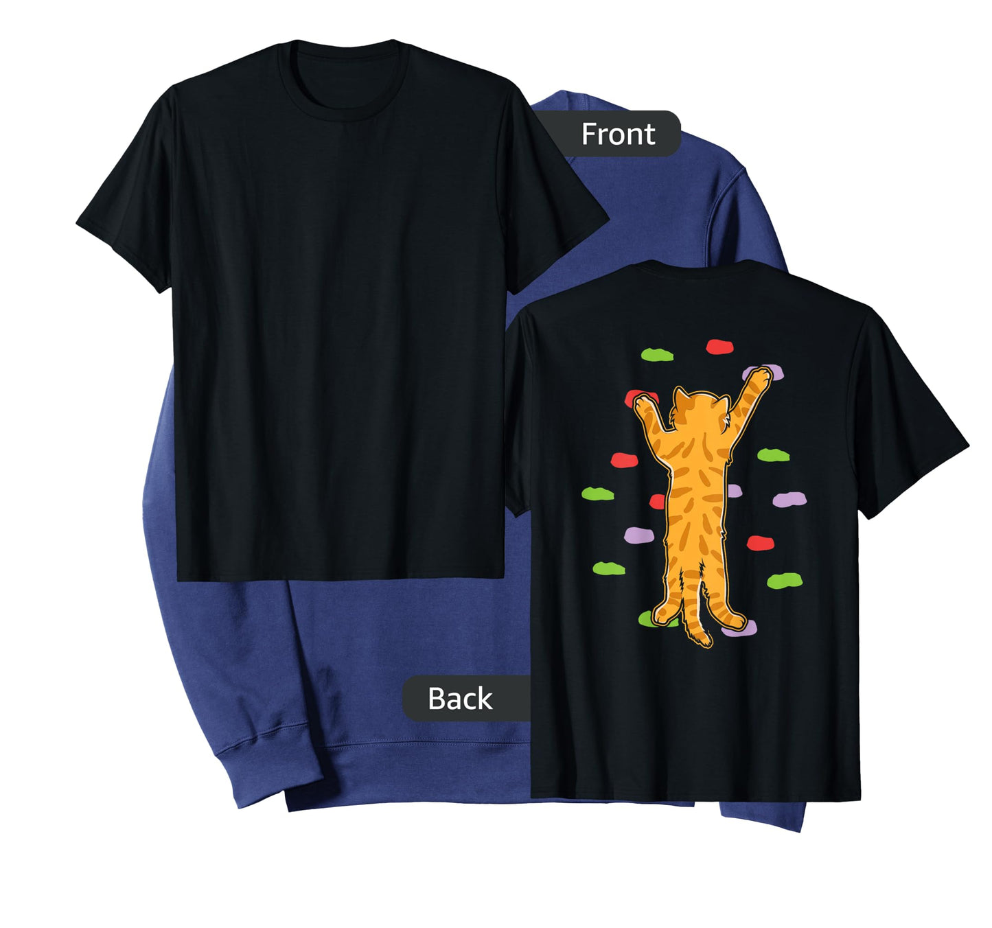 Funny Cute Bouldering Rock Climbing Cat (print on back) T-Shirt for Men Women Girls Kids