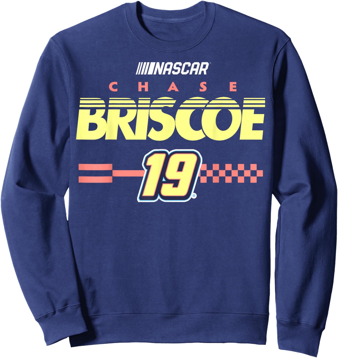 NASCAR Chase Briscoe No. 19 Checkered Pattern Start Line T-Shirt - Sweatshirt | Navy