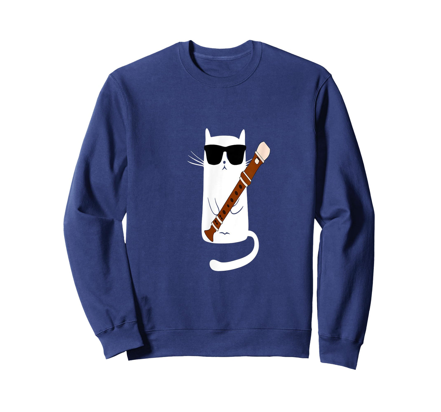 Funny Cat Wearing Sunglasses Playing Recorder Men Women Girls Kids T-Shirt