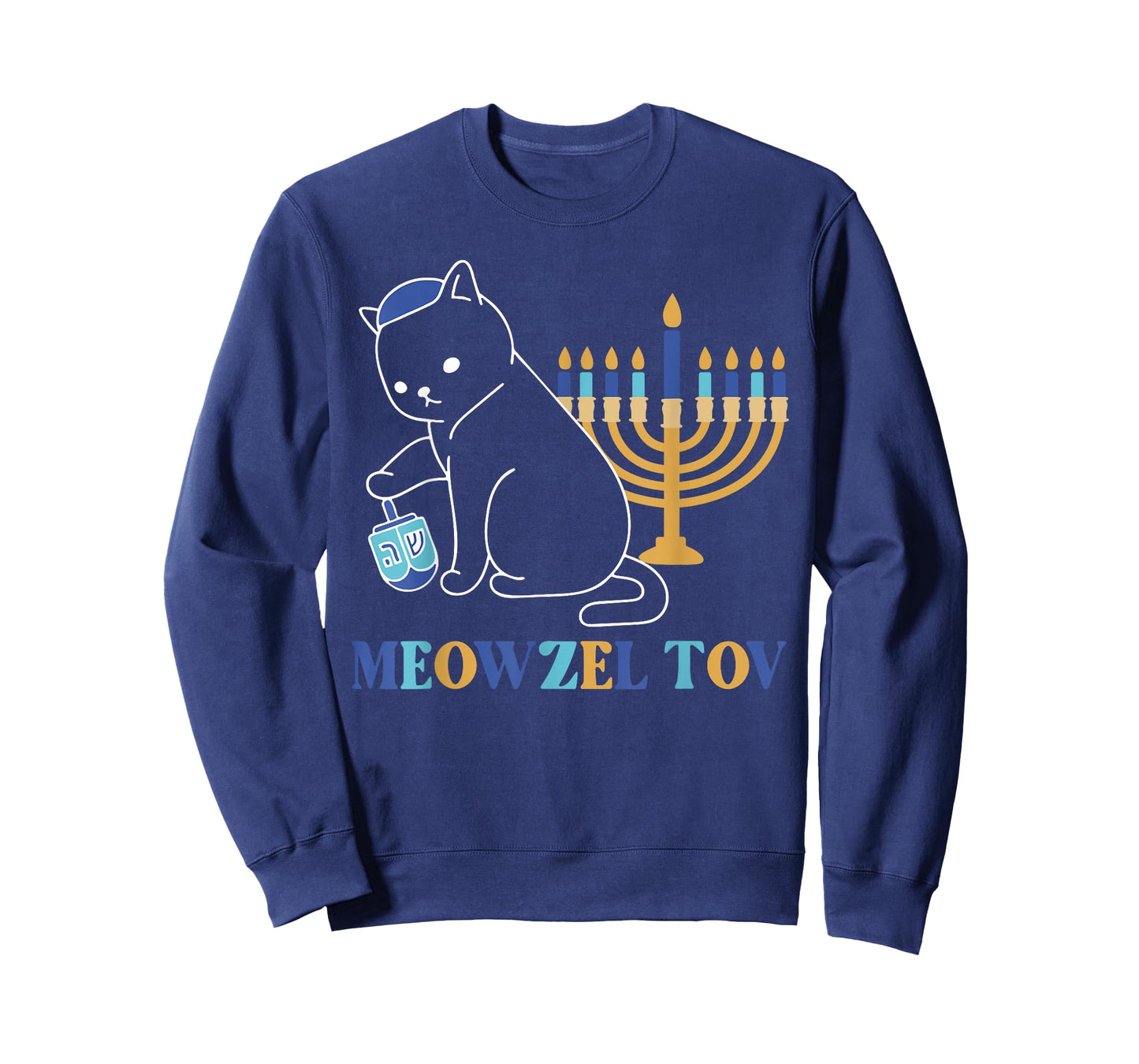 Meowzel Tov Happy Hanukkah Funny Cat Menorah Chanukah Jewish T-Shirt