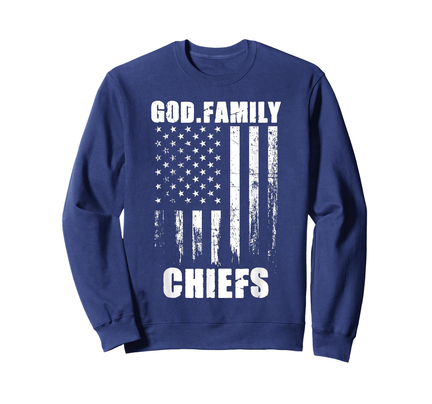 God. Family. Chiefs. Vintage USA Flag T-Shirt