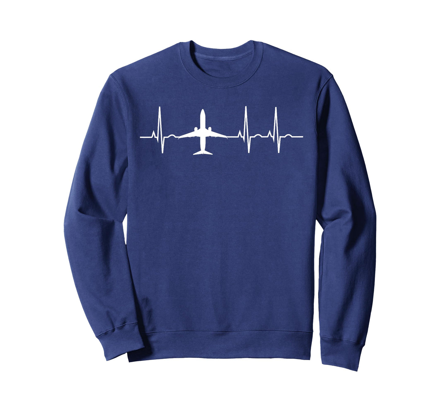 Airplane Pilot Heartbeat EKG Apparel Men's Black Cotton Polyester Modern Graphic T-Shirt with Airplane ECG Design, Short Sleeve, Crew Neck, Classic Fit, Pull On, Straight Hemline, Adult Size Small