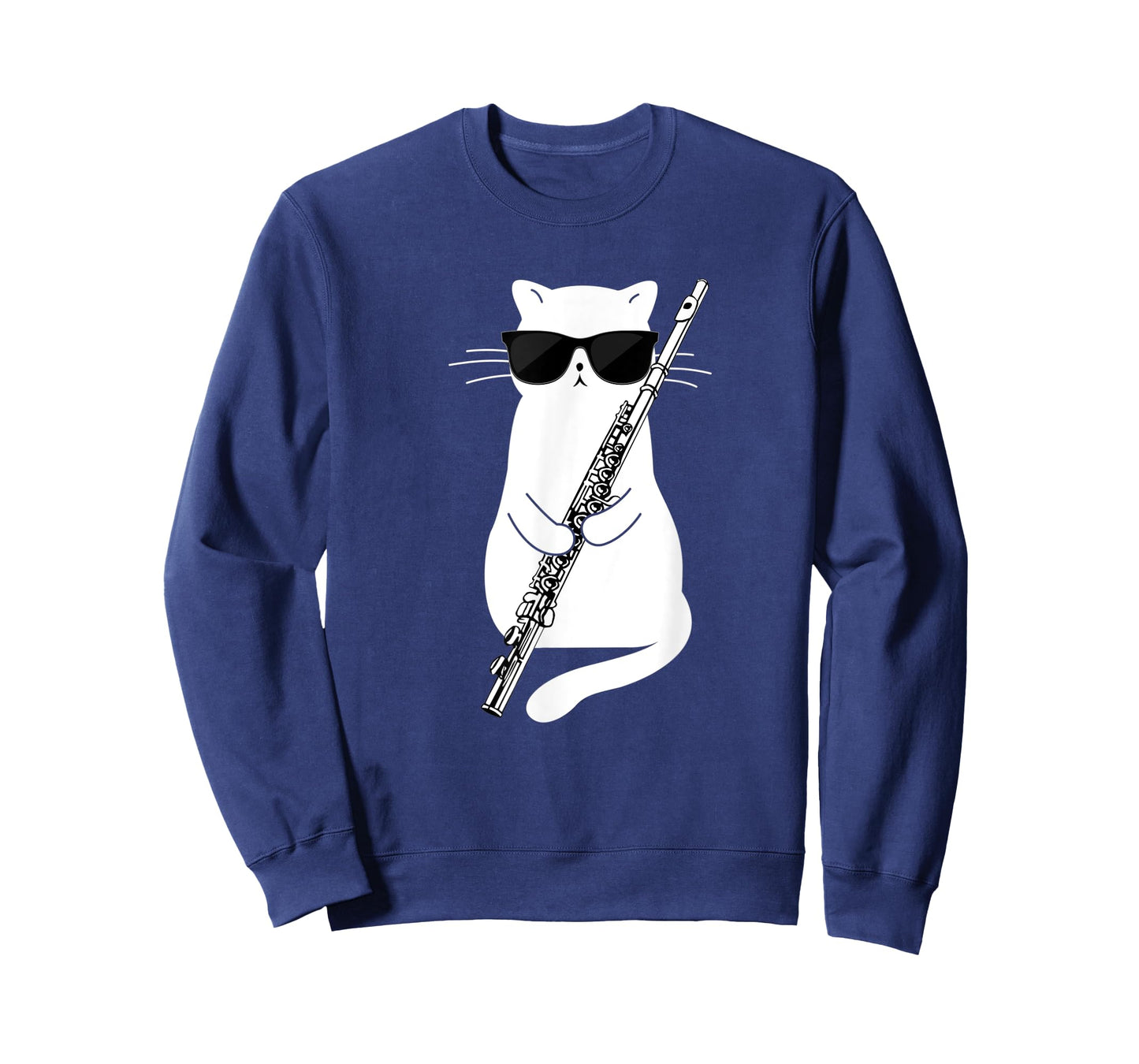 Cat wearing sunglasses playing Flute T-Shirt for Men Women Kids
