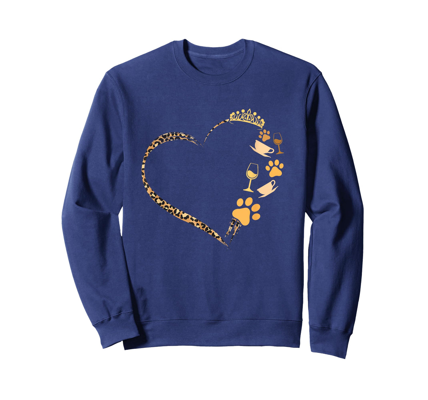 Cute Dogs Paw Crown Wine Coffee Leopard Print Heart T-Shirt