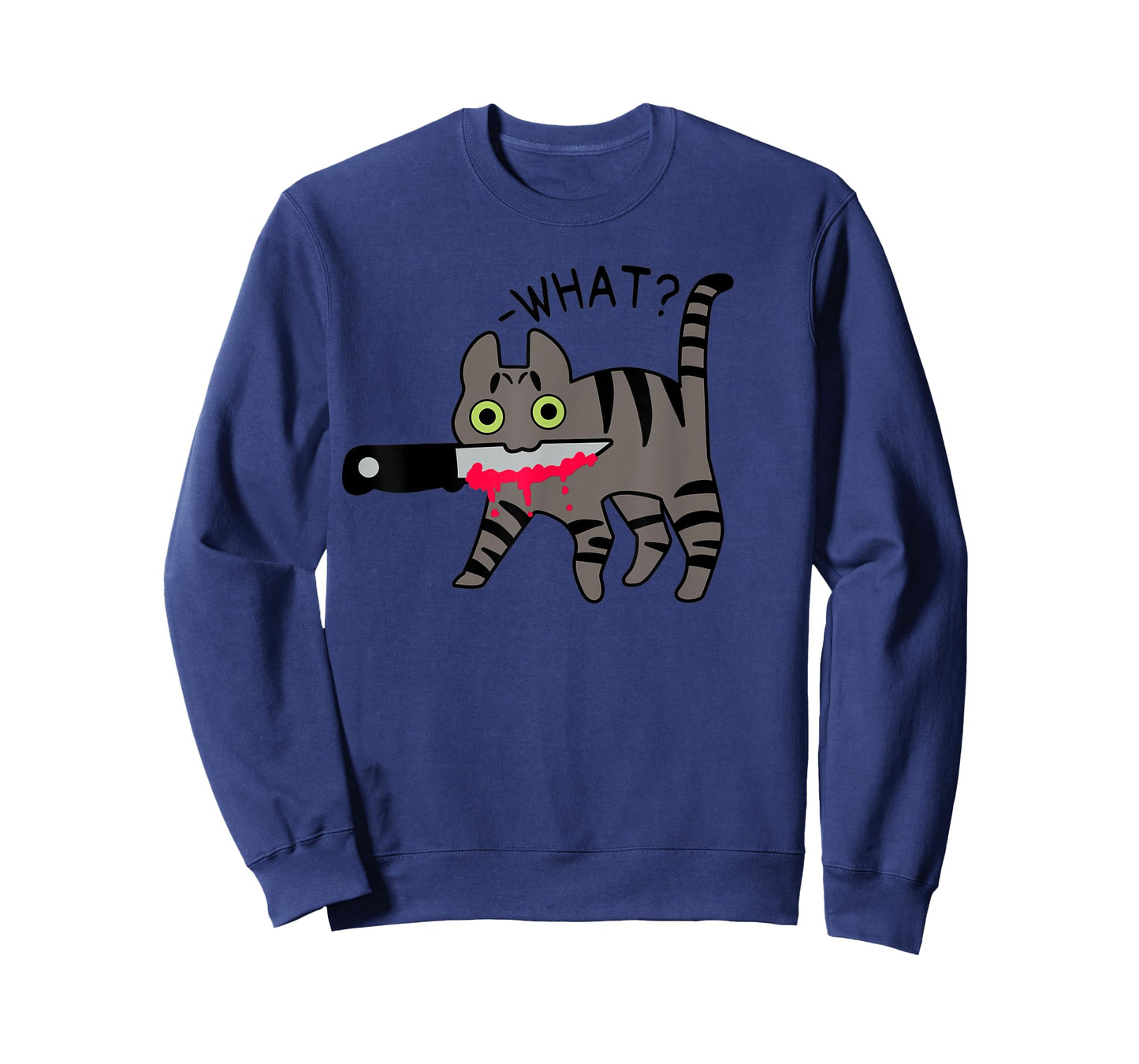 Cat What? Murderous Grey Tabby Cat With Knife Halloween T-Shirt for Men Women