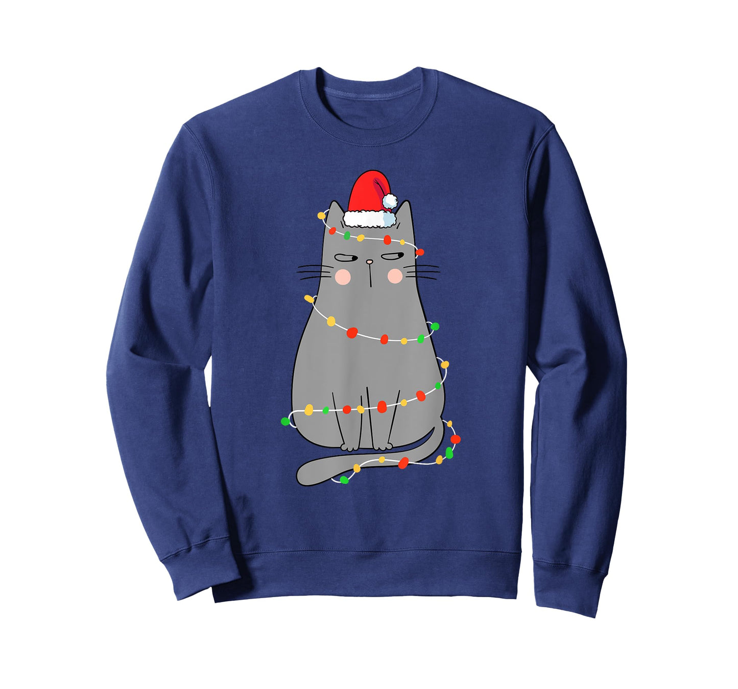 Funny Cat Christmas Shirt Women Christmas Cat Santa Hat Kids T-Shirt