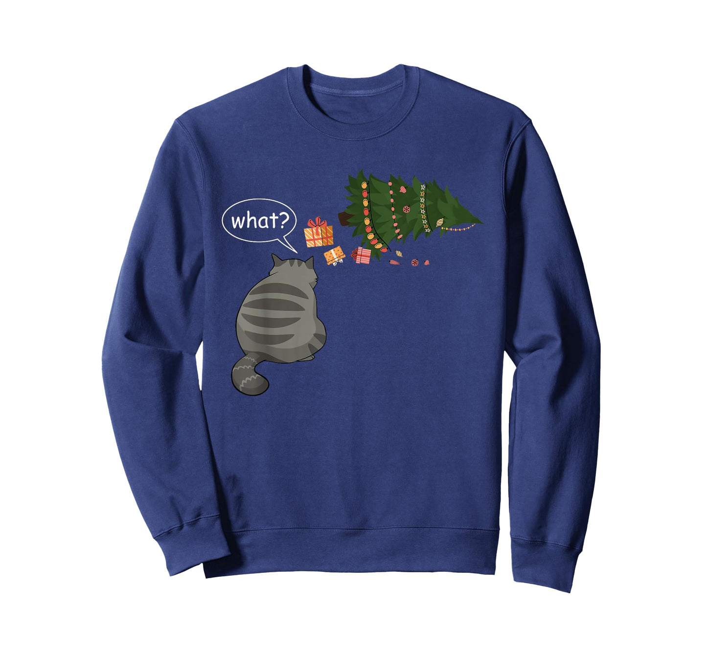 Funny Gray Cat Tee Pushing Christmas Tree Over Cat What? T-Shirt