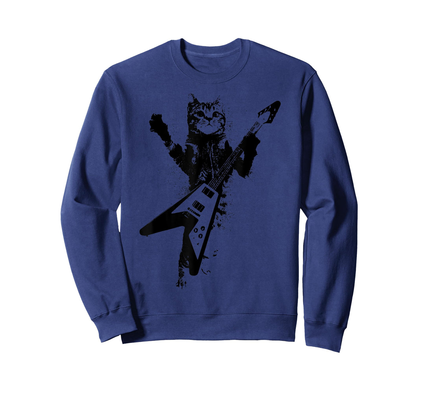 Cat Playing Flying V Guitar Musician Cat Lover Men Women T-Shirt
