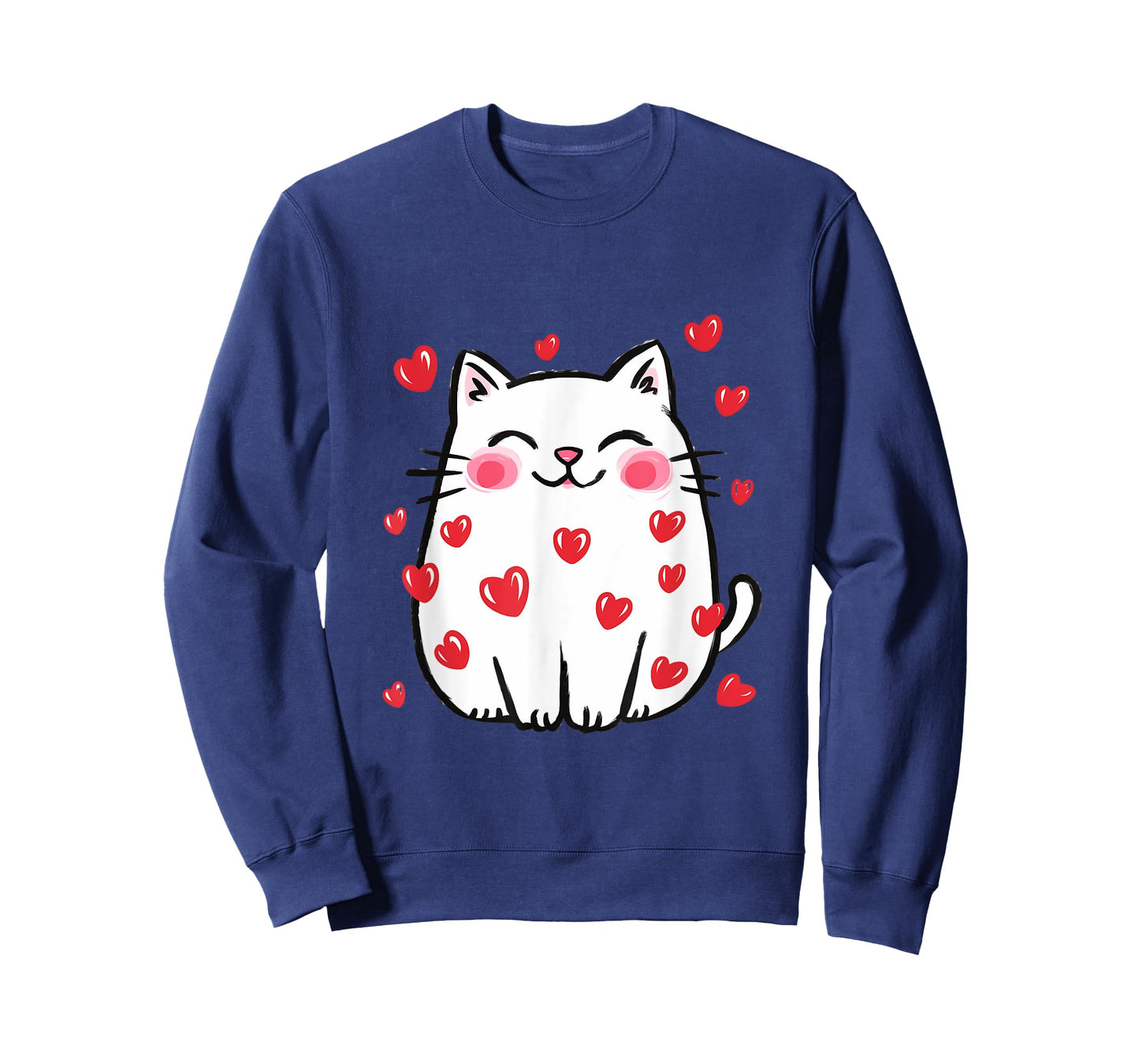 Cute Valentine Cat Red Hearts Cats Lover White Kitten T-Shirt