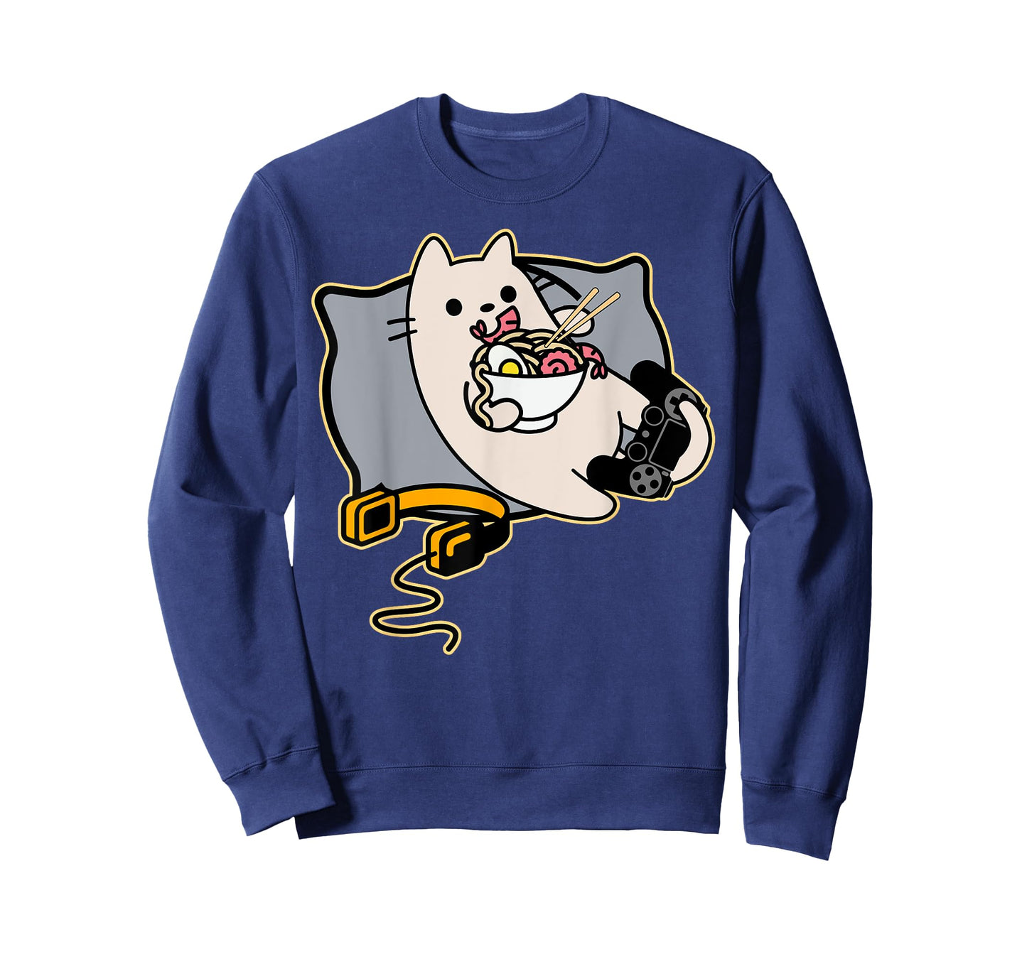 Nerdy Ramen Eating Gamer Cat Game Paused T-Shirt Small