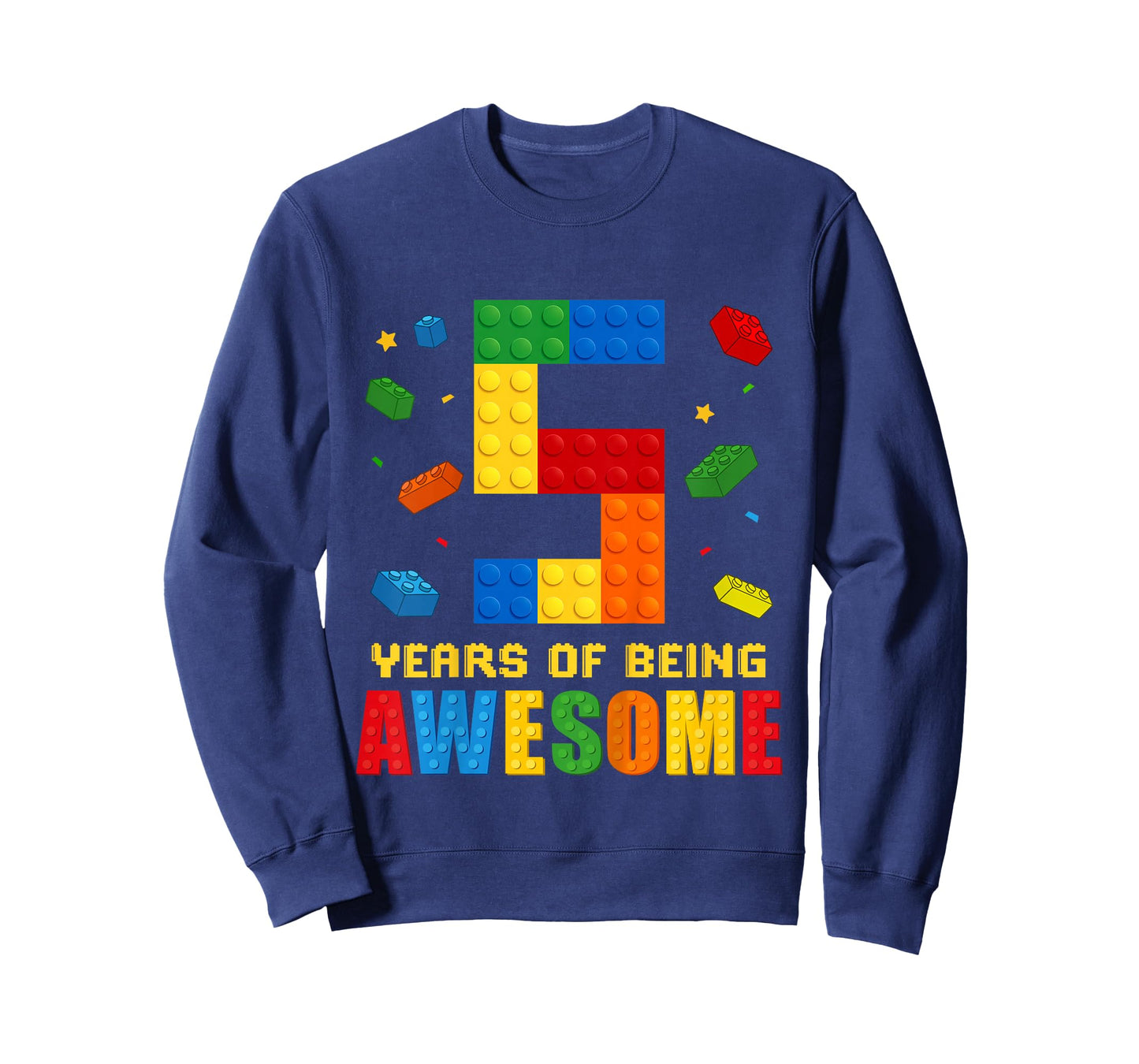Kids 5 Year Old Birthday Boy Being Awesome Building Bricks 5th T-Shirt