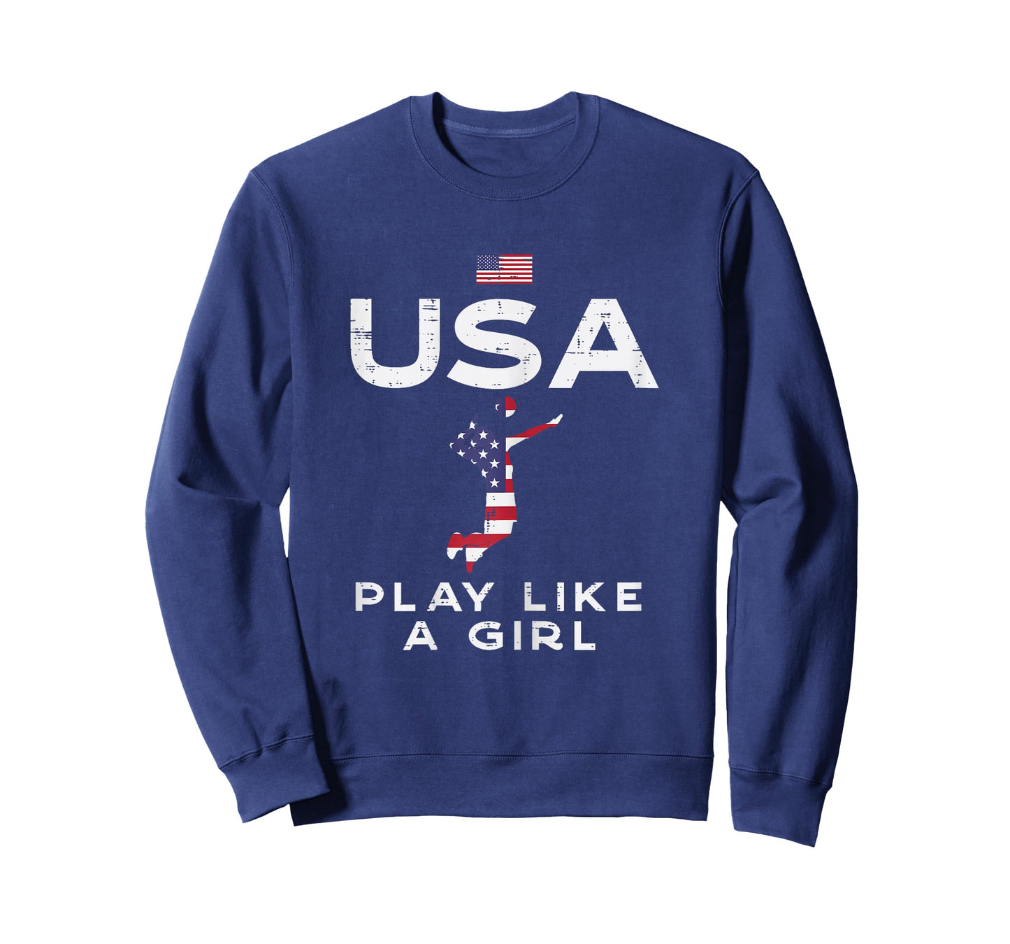 USA Flag Play Like Girl Volleyball Vintage Patritotic T-Shirt