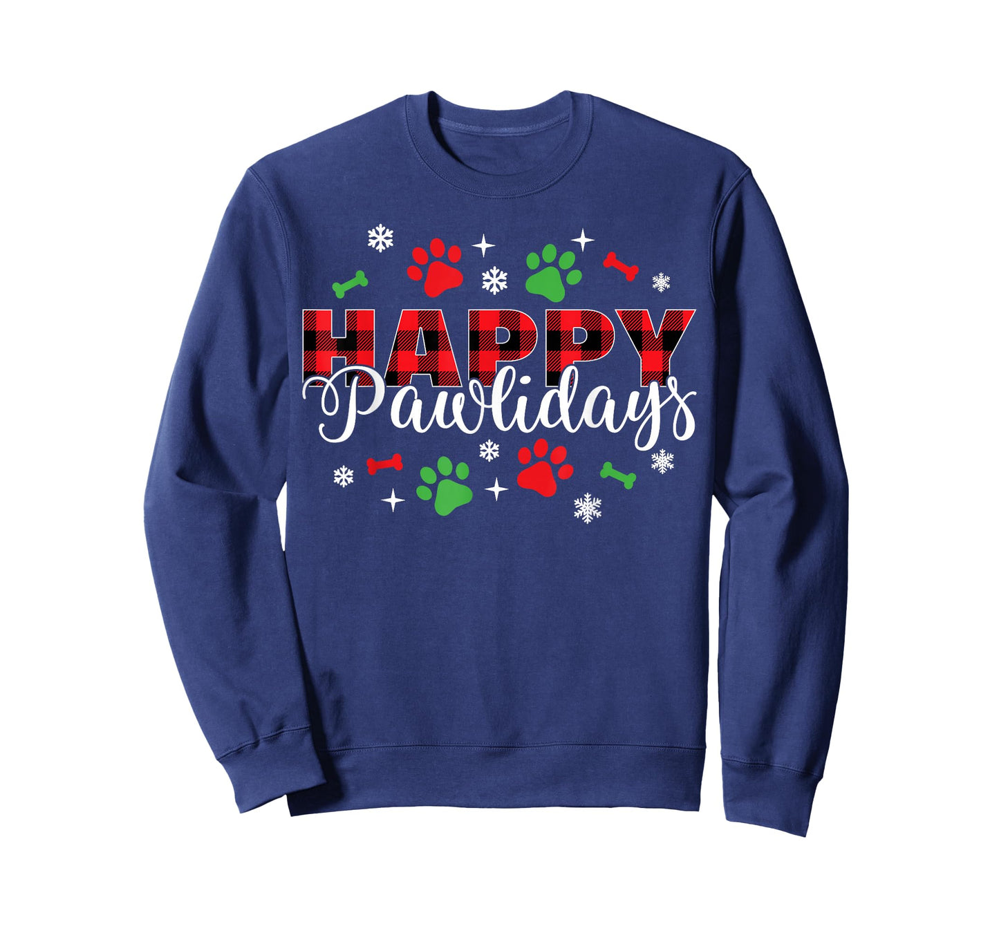 Happy Pawlidays Buffalo Plaid Dog Paws Christmas Holiday T-Shirt