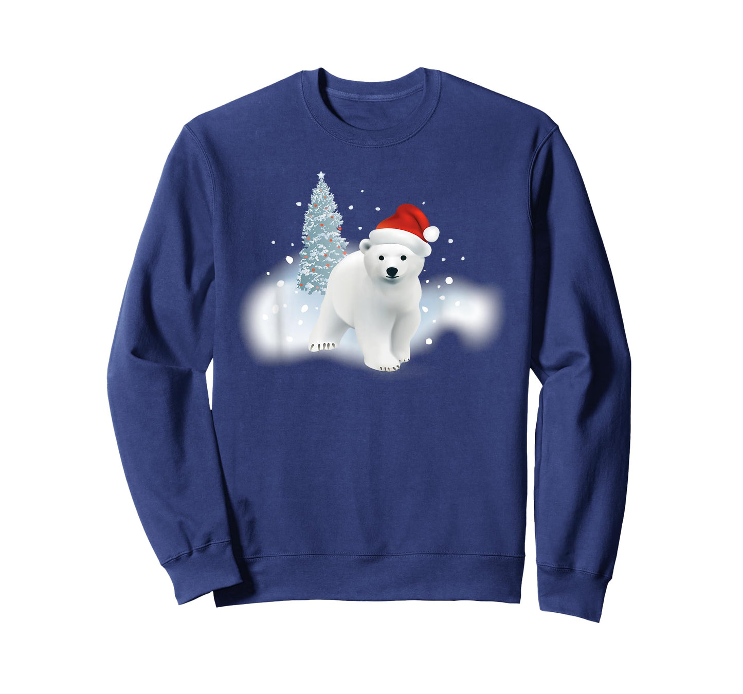 Cute Christmas Polar Bear Red Santa Hat Lighted Tree Snow T-Shirt