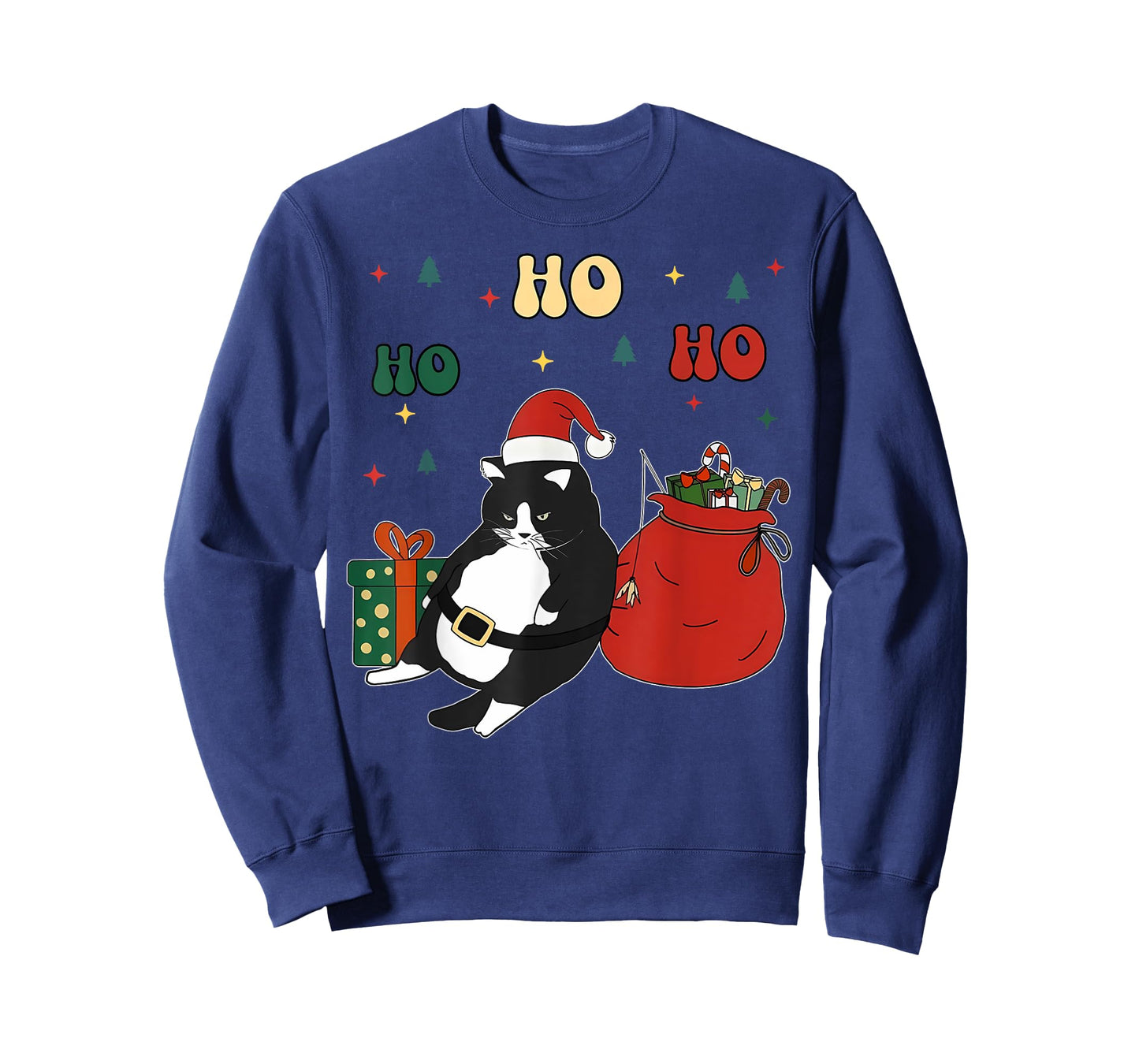 Cute Fat Cat Santa Christmas Tuxedo Chonk Cat Funny Cat Meme T-Shirt