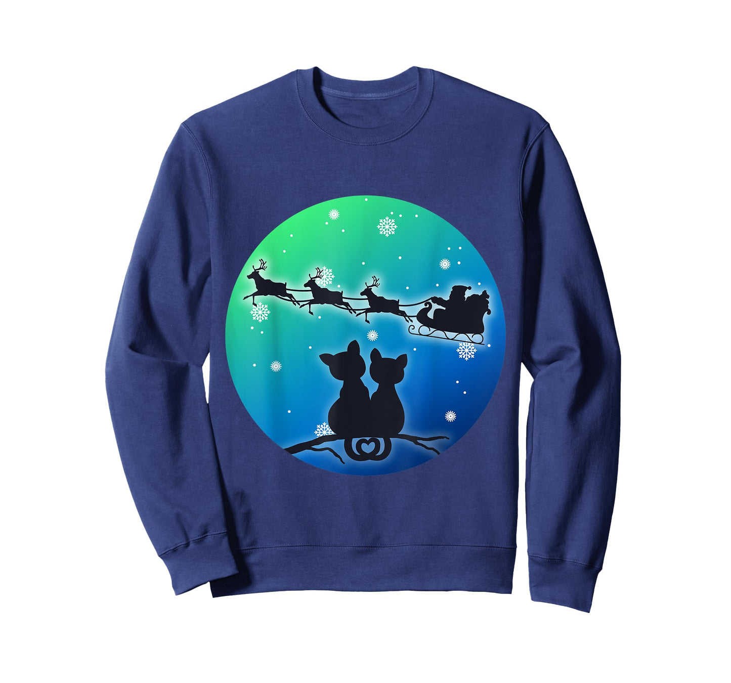 Christmas Santa Sleigh Reindeer Cats, Women Girls, Cat, Xmas T-Shirt