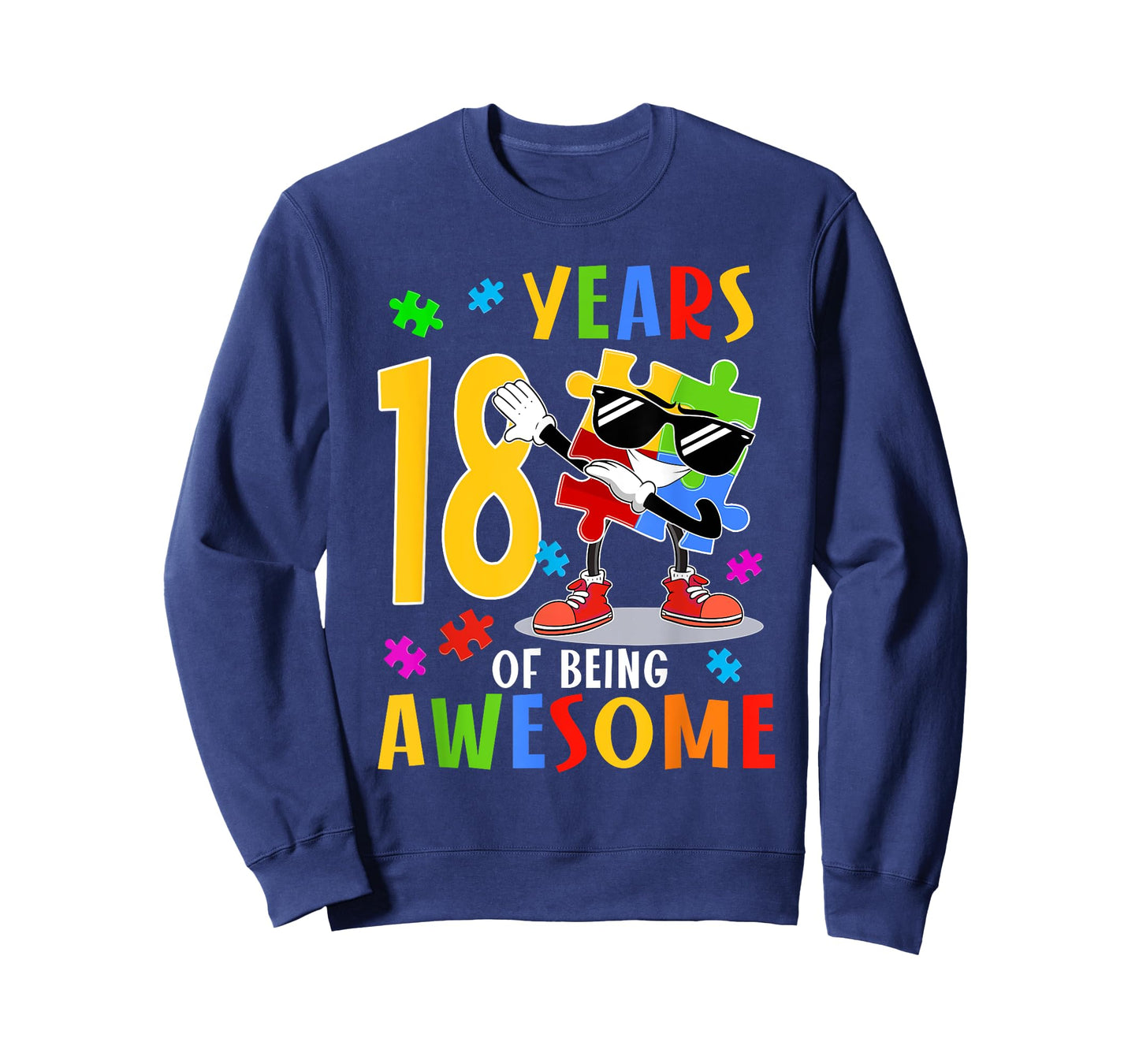 18 Years Of Being Awesome Birthday Dabbing Autism Puzzle T-Shirt